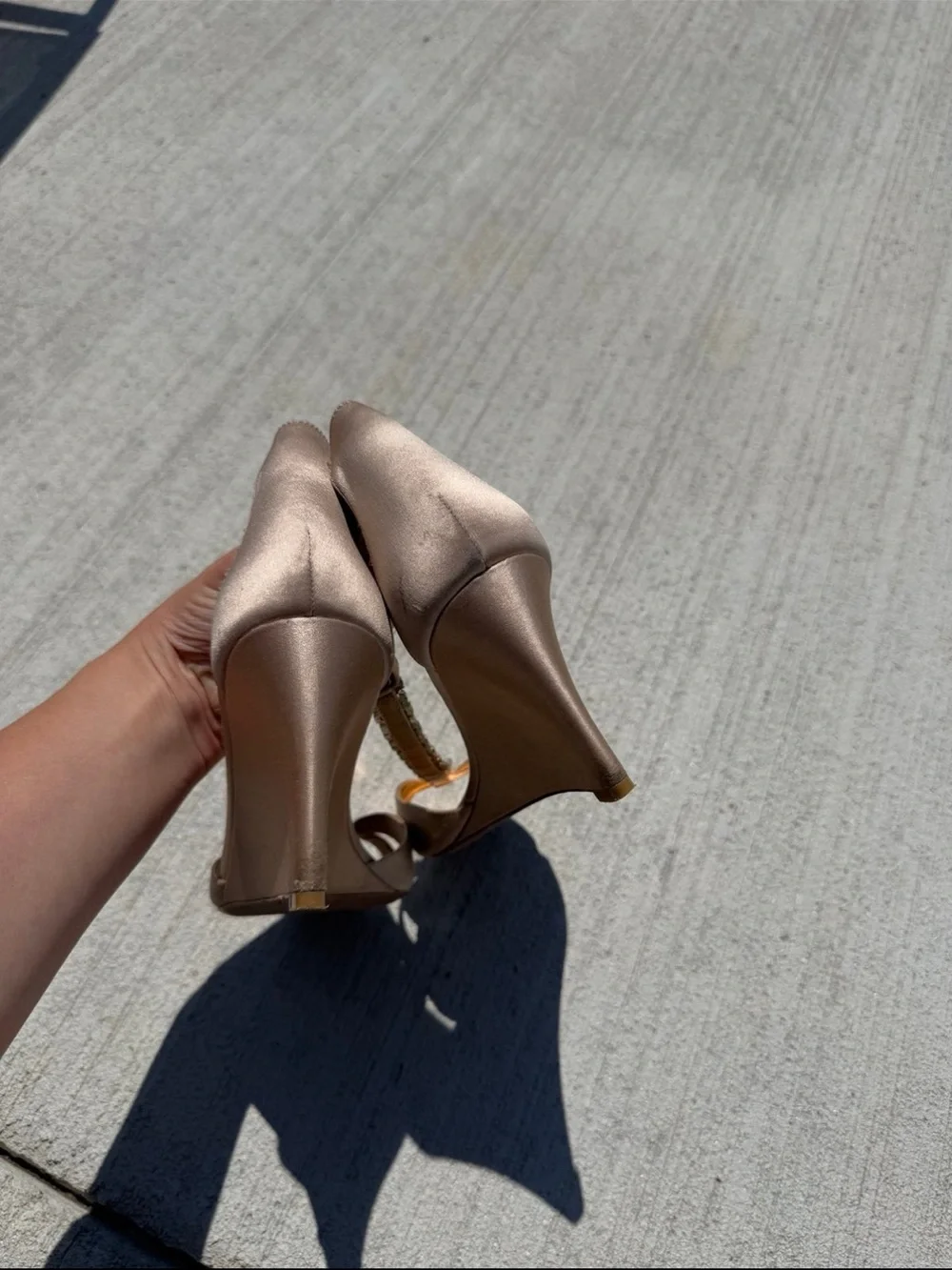 Badgley Mischka Rose Gold Satin T-Strap Crystal Embellished Heels